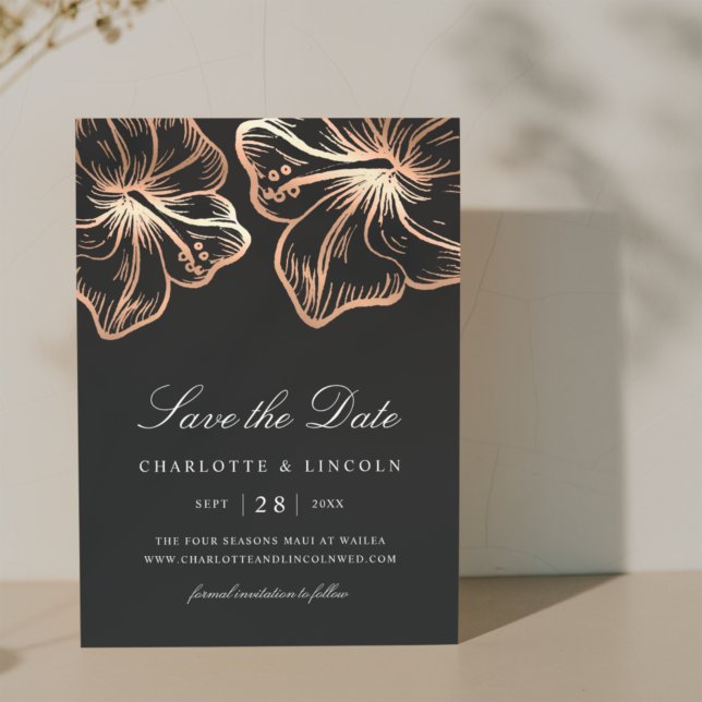 Elegant Copper Hibiscus Flower Wedding Save The Date (Creator Uploaded)