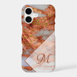 Elegant Copper Marble Gold Glitter Geometric