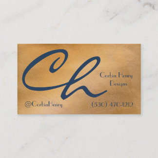 Elegant Copper Metal Blue Luxury with QR Code Business Card