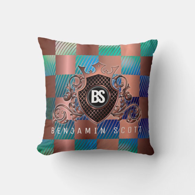 Elegant Copper Monogram Throw Pillow (Front)