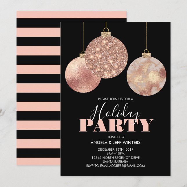 Elegant Copper Ornaments Holiday Party Invitation (Front/Back)