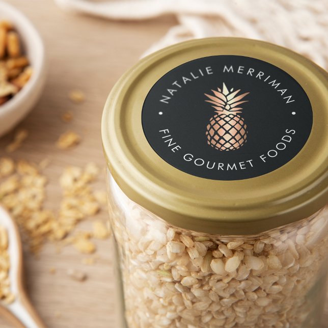 Elegant Copper Pineapple Business Name Classic Round Sticker (Creator Uploaded)