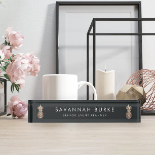 Elegant Copper Pineapple & Smoky Black Nameplate