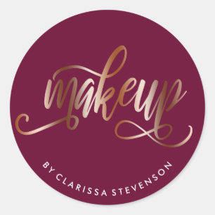 Elegant copper rose gold & burgundy makeup artist classic round sticker