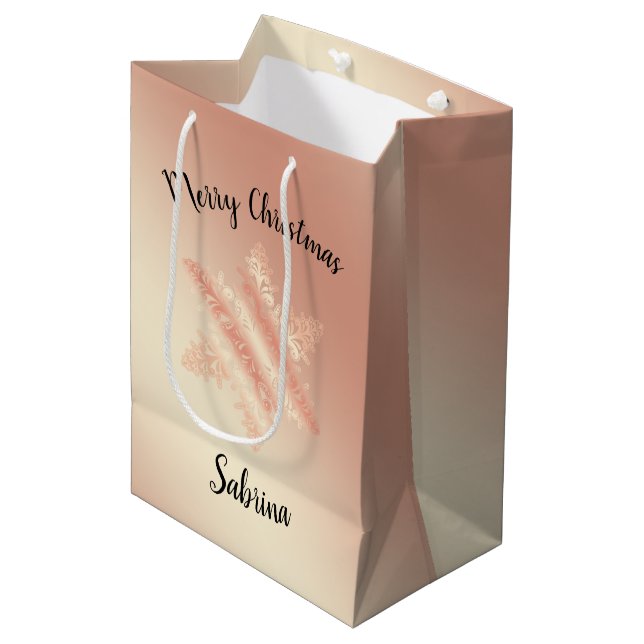Elegant copper rose gold Christmas snowflake Medium Gift Bag (Front Angled)