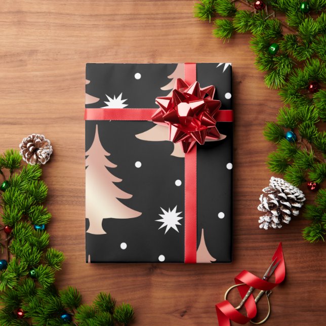 Elegant copper rose gold Christmas tree pattern Wrapping Paper (Holiday Gift)