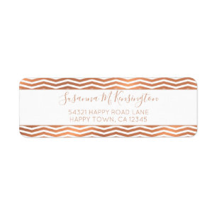 Elegant Copper Rose Gold Foil Chevron Return Address Label