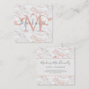 Elegant Copper Rose Gold Foil Marble Monogram Busi Square Business Card