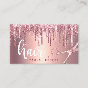 Elegant copper rose gold glitter drips hairstylist business card