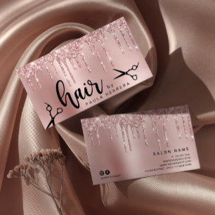 Elegant copper rose gold glitter drips hairstylist business card