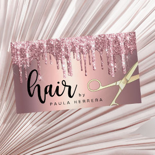 Elegant copper rose gold glitter drips hairstylist business card