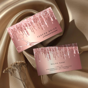 Elegant copper rose gold glitter drips hairstylist business card