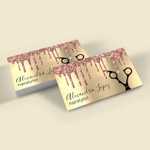 Elegant copper rose gold glitter drips hairstylist business card