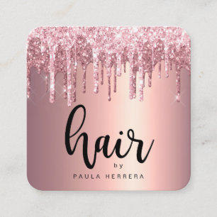 Elegant copper rose gold glitter drips hairstylist square business card