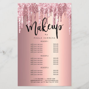 Elegant copper rose gold glitter drips makeup flyer