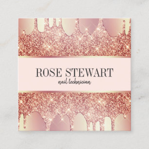 Elegant copper rose gold glitter drips nails square business card