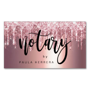 Elegant copper rose gold glitter drips notary Magnetic business card
