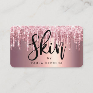 Elegant copper rose gold glitter drips skin business card