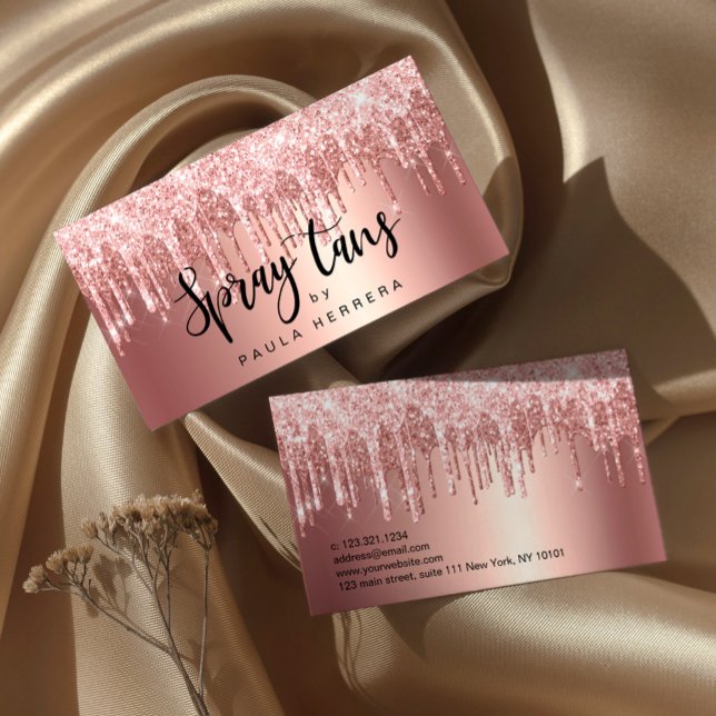 Elegant copper rose gold glitter drips spray tans business card (Creator Uploaded)