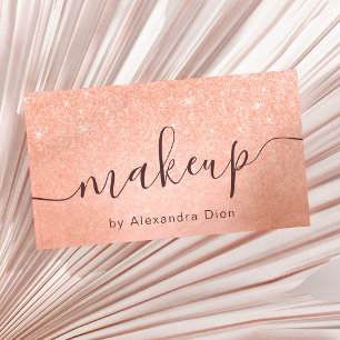 Elegant copper rose gold glitter makeup artist business card