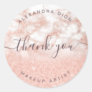 Elegant copper rose gold glitter makeup artist classic round sticker