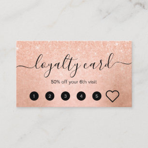 Elegant copper rose gold glitter makeup artist loyalty card