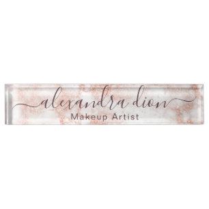 Elegant copper rose gold glitter makeup artist nameplate