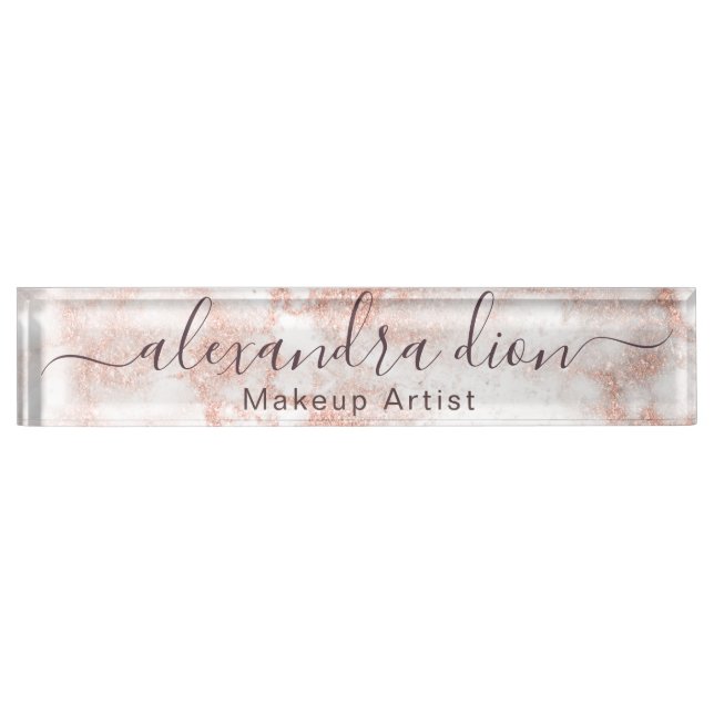 Elegant copper rose gold glitter makeup artist nameplate (Front)