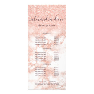 Elegant copper rose gold glitter makeup artist rack card