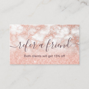 Elegant copper rose gold glitter makeup artist referral card