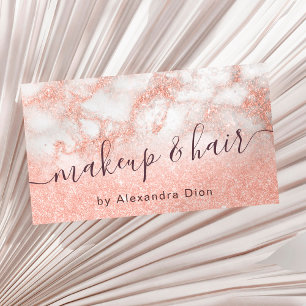 Elegant copper rose gold glitter makeup & hair business card
