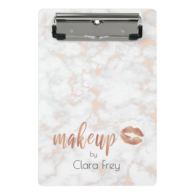 Elegant copper rose gold lips and marble makeup mini clipboard (Front)