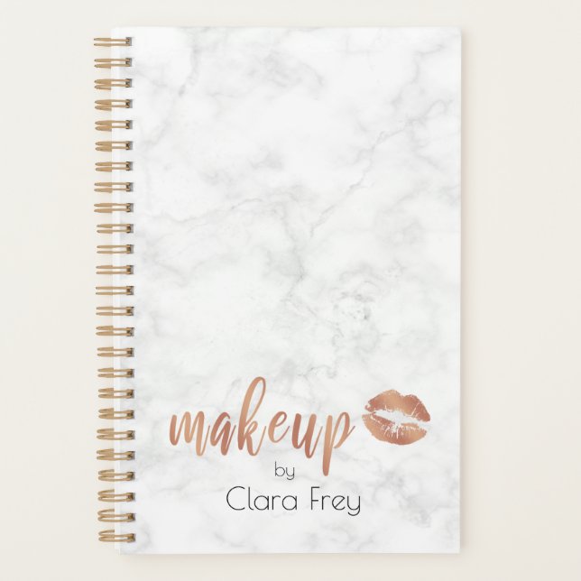 Elegant copper rose gold lips and marble makeup planner (Front)