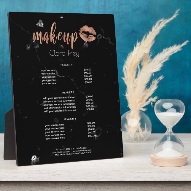 Elegant copper rose gold lips and marble makeup plaque (Side)
