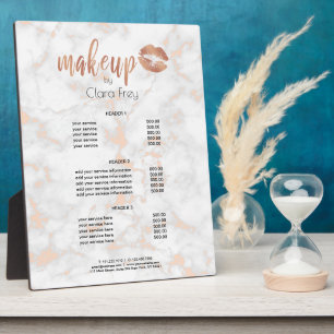Elegant copper rose gold lips and marble makeup plaque