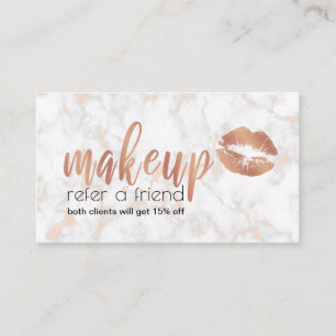 Elegant copper rose gold lips and marble makeup referral card