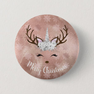 Elegant copper rose gold marble unicorn reindeer 6 cm round badge