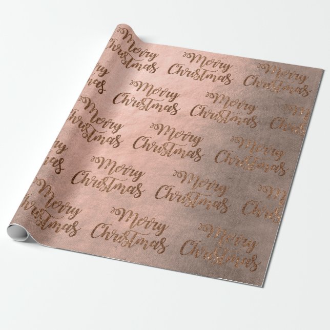 Elegant copper rose gold Merry Chtistmas pattern Wrapping Paper (Unrolled)