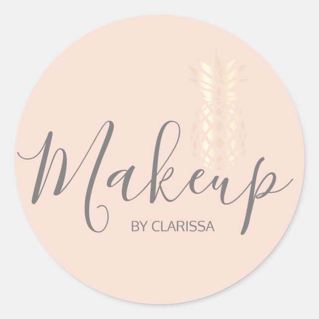 Elegant copper rose gold pineapple makeup artist classic round sticker (Front)