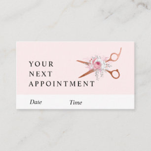 Elegant copper rose gold scissors hairstylist appointment card