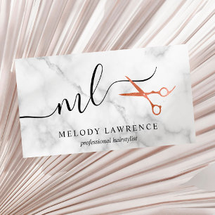 Elegant copper rose gold scissors hairstylist business card