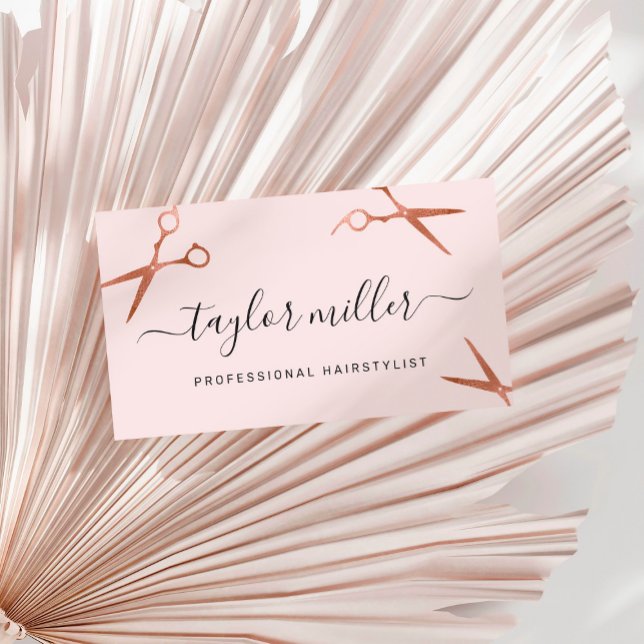 Elegant copper rose gold scissors hairstylist business card (Creator Uploaded)