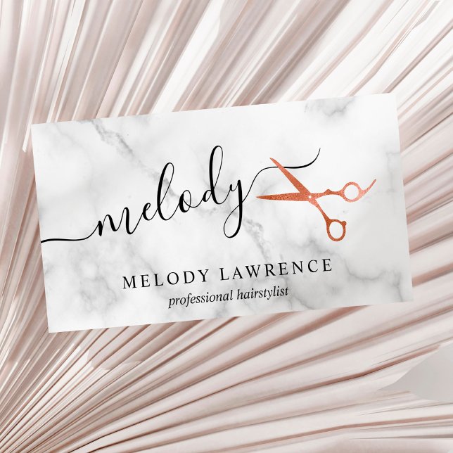 Elegant copper rose gold scissors hairstylist business card (Creator Uploaded)