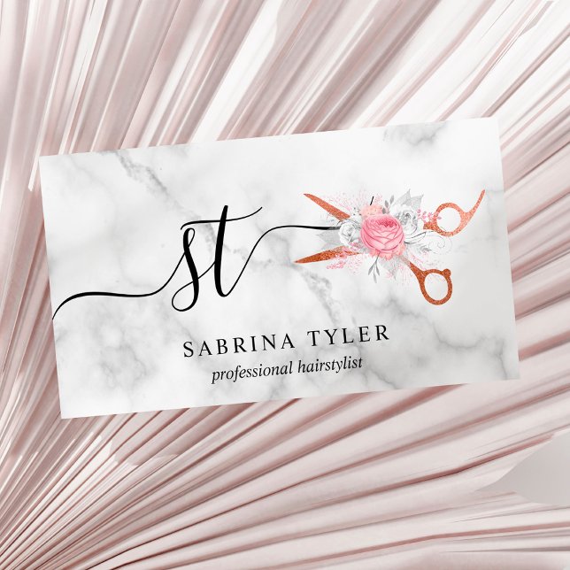 Elegant copper rose gold scissors hairstylist business card (Creator Uploaded)
