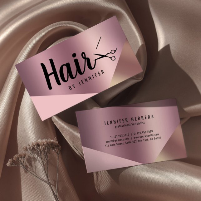 Elegant copper rose gold scissors hairstylist business card (Creator Uploaded)