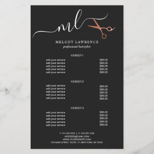 Elegant copper rose gold scissors hairstylist flyer