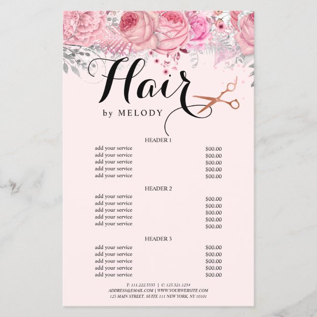 Elegant copper rose gold scissors hairstylist flyer (Front)