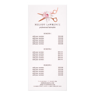 Elegant copper rose gold scissors hairstylist rack card