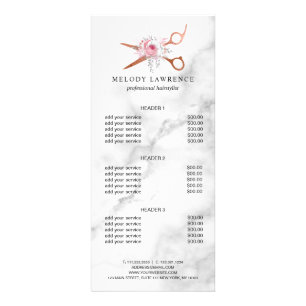 Elegant copper rose gold scissors hairstylist rack card
