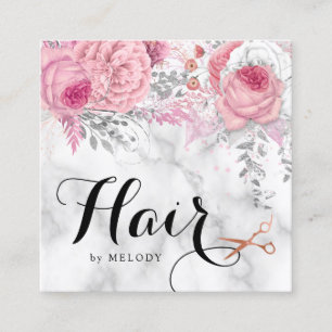 Elegant copper rose gold scissors hairstylist square business card